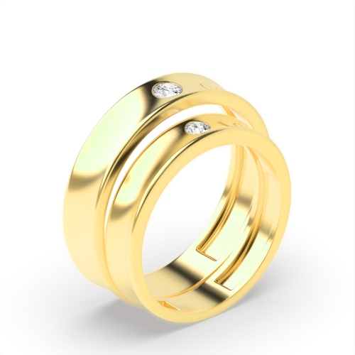 Bezel Setting Round Yellow Gold Twinkle Couples Engagement Rings