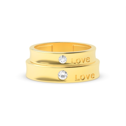 Bezel Setting Round Yellow Gold Twinkle Couples Engagement Rings