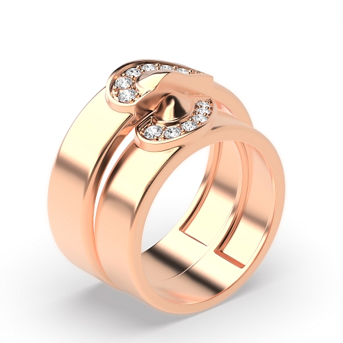 Pave Setting Round Rose Gold Matching band heart shaped Couples Engagement Rings