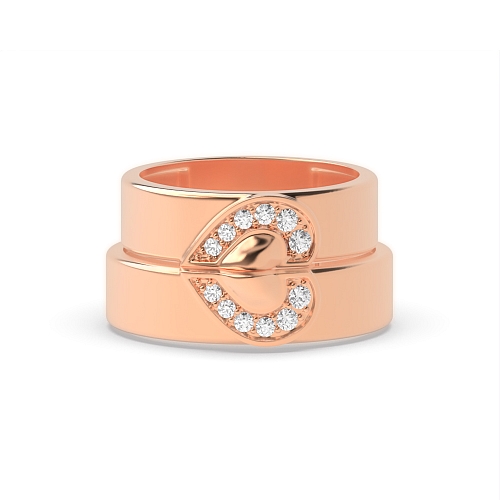 Pave Setting Round Rose Gold Matching band heart shaped Couples Engagement Rings