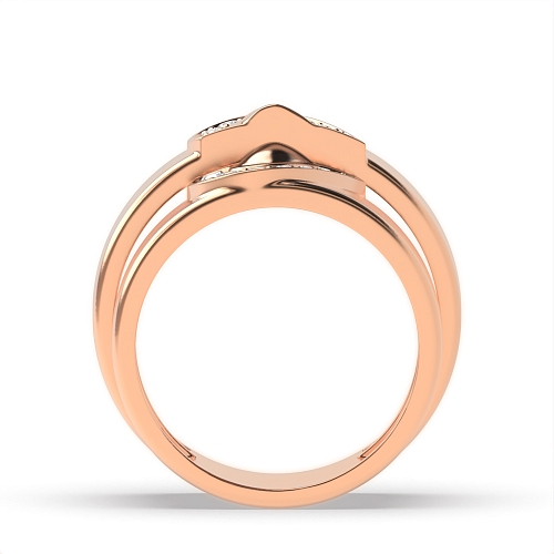 Pave Setting Round Rose Gold Matching band heart shaped Couples Engagement Rings