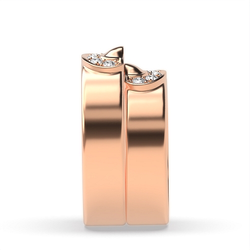 Pave Setting Round Rose Gold Matching band heart shaped Couples Engagement Rings