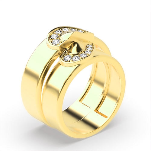 Pave Setting Round Yellow Gold Matching band heart shaped Couples Engagement Rings
