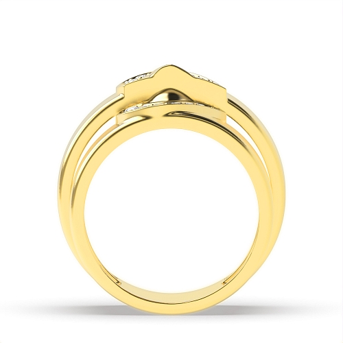 Pave Setting Round Yellow Gold Matching band heart shaped Couples Engagement Rings