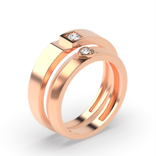 4 Prong Round Rose Gold Couple band heart Couples Engagement Rings