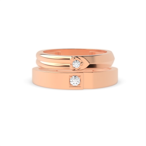 4 Prong Round Rose Gold Couple band heart Couples Engagement Rings