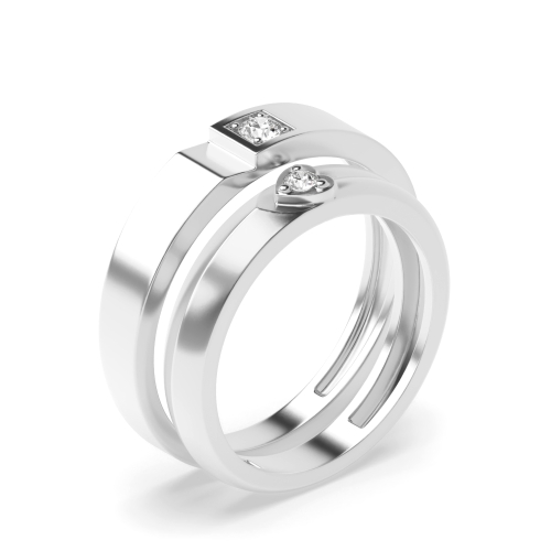 4 Prong Round Couple band heart Naturally Mined Diamond Engagement Rings