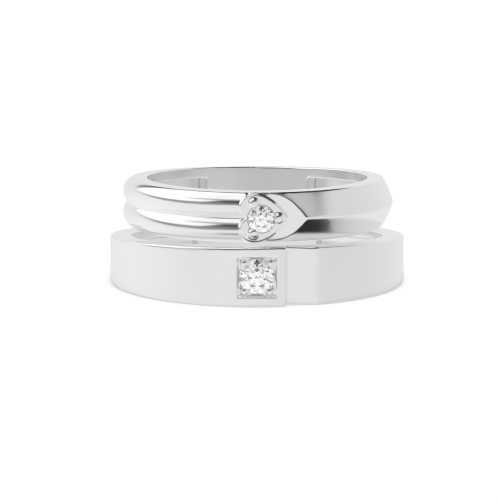 4 Prong Round Couple band heart Naturally Mined Diamond Engagement Rings
