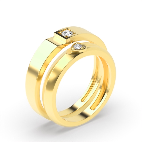 4 Prong Round Yellow Gold Couple band heart Couples Engagement Rings