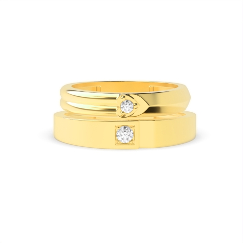 4 Prong Round Yellow Gold Couple band heart Couples Engagement Rings
