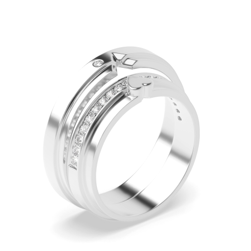 Pave Setting Round Shape Diamond Heart Style Matching Band Ring