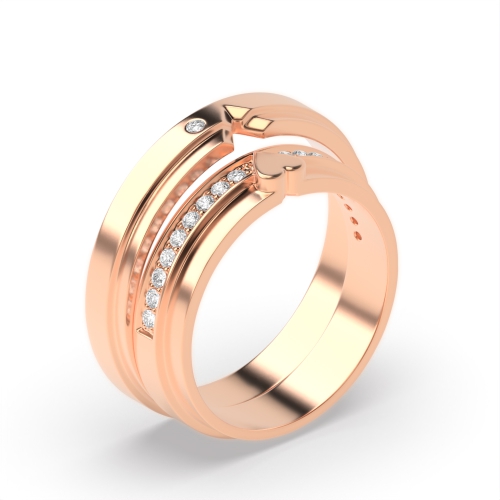 Pave Setting Round Rose Gold Matching band Couples Engagement Rings