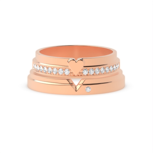 Pave Setting Round Rose Gold Matching band Couples Engagement Rings