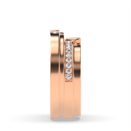 Pave Setting Round Rose Gold Matching band Couples Engagement Rings