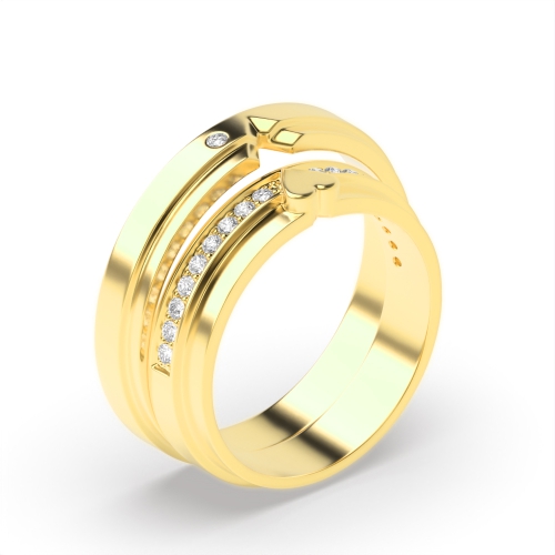 Pave Setting Round Yellow Gold Matching band Couples Engagement Rings