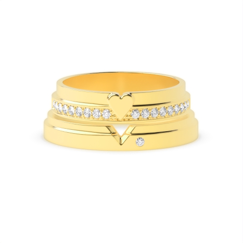Pave Setting Round Yellow Gold Matching band Couples Engagement Rings