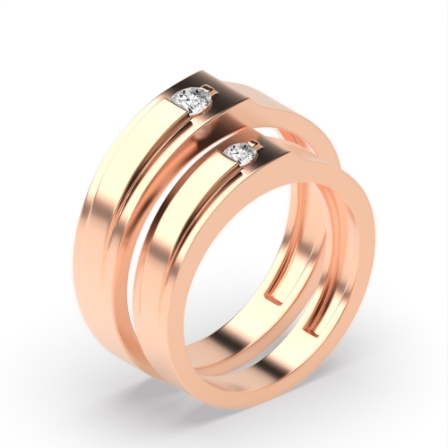Channel Setting Round Rose Gold Gossamer Couples Engagement Rings
