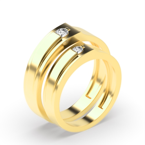 Channel Setting Round Yellow Gold Gossamer Couples Engagement Rings