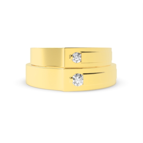 Channel Setting Round Yellow Gold Gossamer Couples Engagement Rings