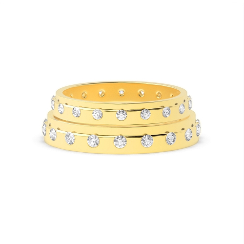 Channel Setting Round Yellow Gold Couple band eternity Couples Engagement Rings