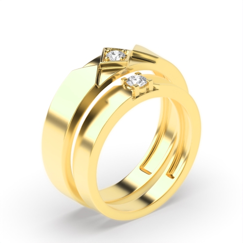 Pave Setting Round Yellow Gold Boldness Couples Engagement Rings