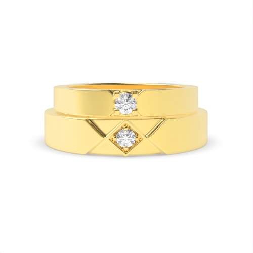 Pave Setting Round Yellow Gold Boldness Couples Engagement Rings