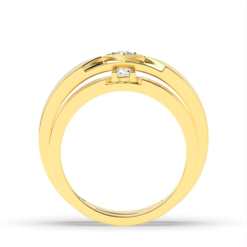 Pave Setting Round Yellow Gold Boldness Couples Engagement Rings