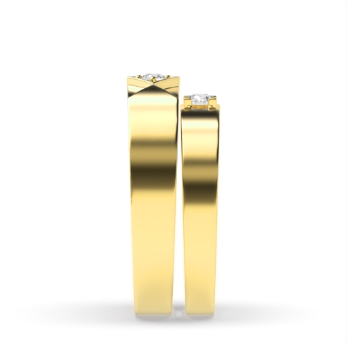 Pave Setting Round Yellow Gold Boldness Couples Engagement Rings