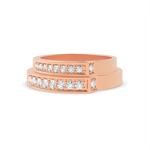 Pave Setting Round Rose Gold Matching band unique Couples Engagement Rings
