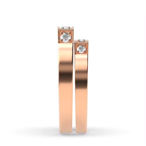 Pave Setting Round Rose Gold Matching band unique Couples Engagement Rings