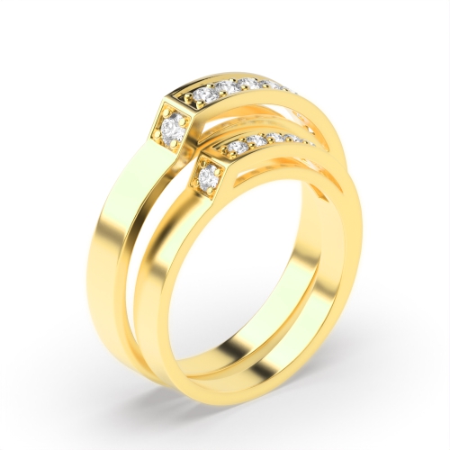Pave Setting Round Yellow Gold Matching band unique Couples Engagement Rings