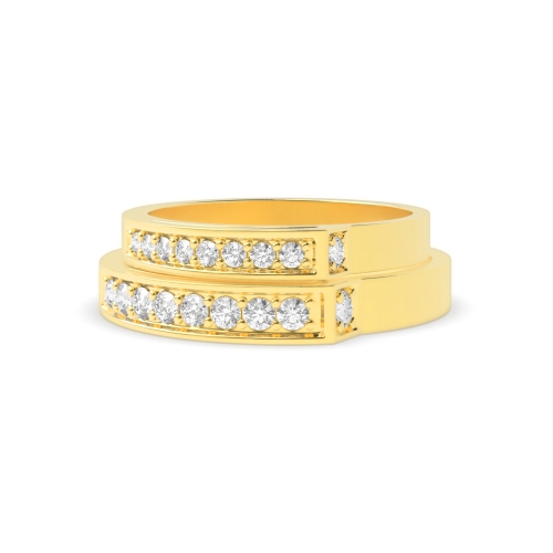 Pave Setting Round Yellow Gold Matching band unique Couples Engagement Rings