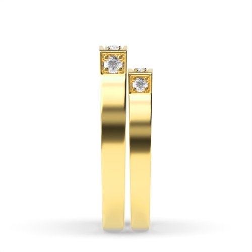 Pave Setting Round Yellow Gold Matching band unique Couples Engagement Rings