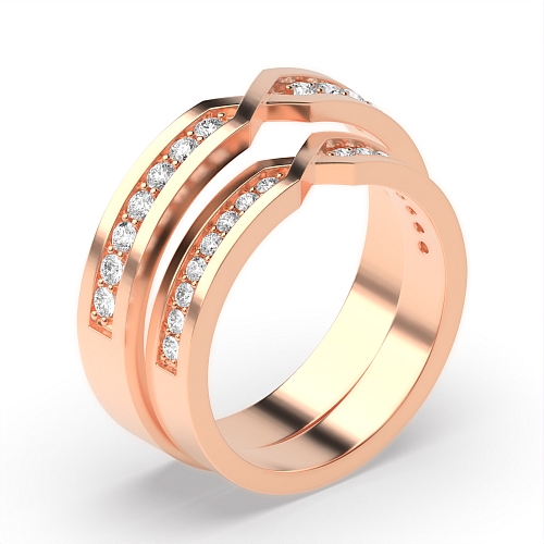 Pave Setting Round Rose Gold Line couple band Couples Engagement Rings