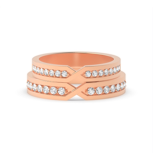 Pave Setting Round Rose Gold Line couple band Couples Engagement Rings