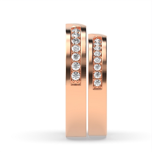 Pave Setting Round Rose Gold Line couple band Couples Engagement Rings
