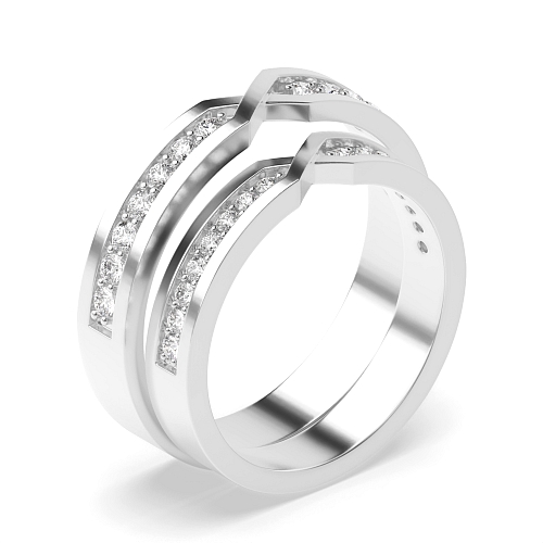 Pave Setting Round Line couple band Naturally Mined Diamond Engagement Rings