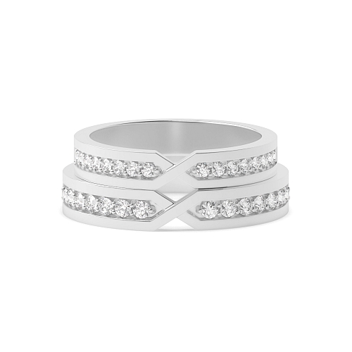 Pave Setting Round Line couple band Naturally Mined Diamond Engagement Rings