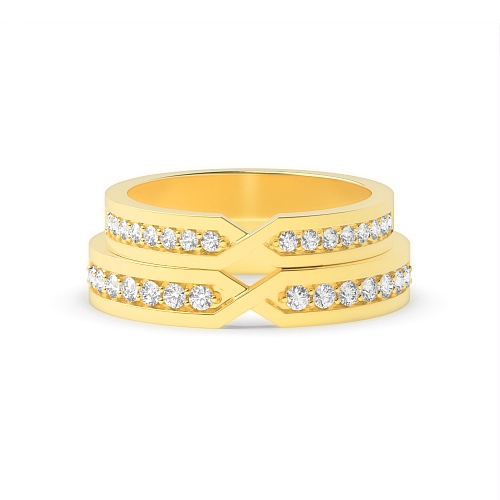 Pave Setting Round Yellow Gold Line couple band Couples Engagement Rings
