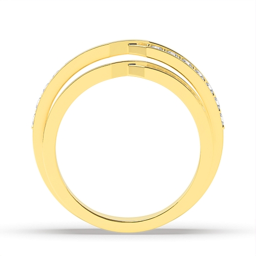 Pave Setting Round Yellow Gold Line couple band Couples Engagement Rings