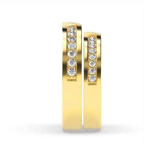 Pave Setting Round Yellow Gold Line couple band Couples Engagement Rings