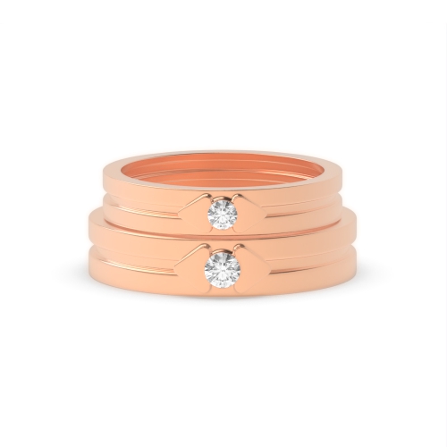 Channel Setting Round Rose Gold Matrimony orbit Couples Engagement Rings