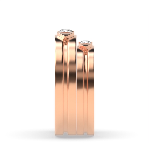 Channel Setting Round Rose Gold Matrimony orbit Couples Engagement Rings