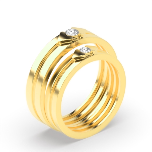 Channel Setting Round Yellow Gold Matrimony orbit Couples Engagement Rings