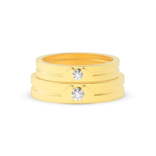 Channel Setting Round Yellow Gold Matrimony orbit Couples Engagement Rings