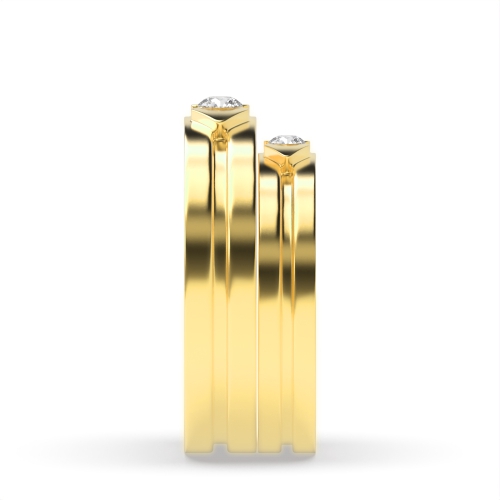 Channel Setting Round Yellow Gold Matrimony orbit Couples Engagement Rings