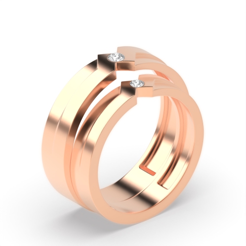 Bezel Setting Round Shape Diamond Couple Wedding Band Ring