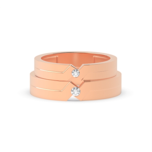 Bezel Setting Round Rose Gold Couple Couples Engagement Rings
