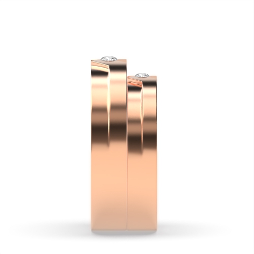Bezel Setting Round Rose Gold Couple Couples Engagement Rings