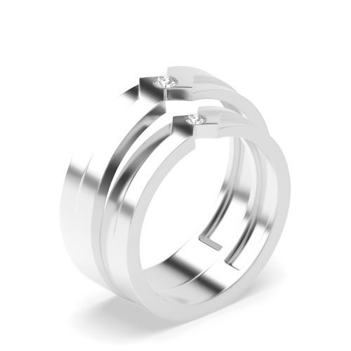 Bezel Setting Round Couple Naturally Mined Diamond Engagement Rings